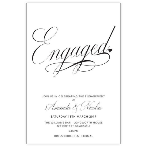 classic black and white engagement invitation