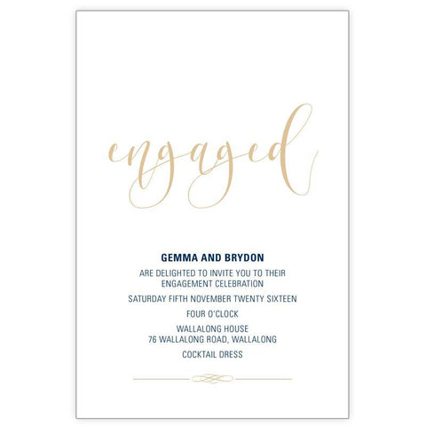 navy and ivory engagement invitation